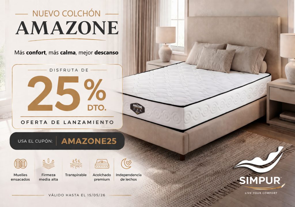 Colchón SIMPUR AMAZONE de muelles ensacados con acolchado premium, firmeza media alta y diseño