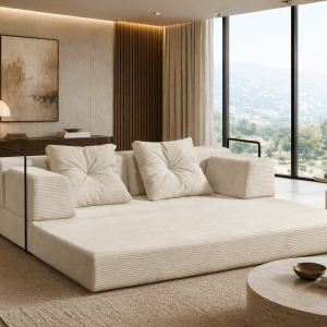 SIMPUR OASIS Sofá Cama BEIG 3 Plazas XXL de Pana Premium Convertible en Cama 180 x 190 cm