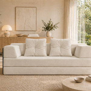 SIMPUR OASIS Sofá Cama BLANCO 3 Plazas XXL de Pana Premium Convertible en Cama 180 x 190 cm
